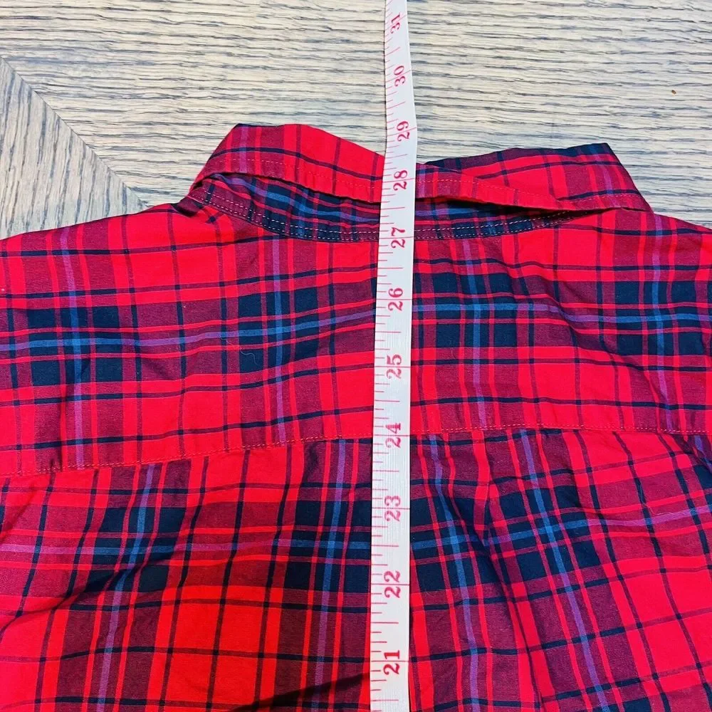 Ralph Lauren Red Blue Plaid Long Sleeve Shirt Small Navy Pony Button Up XL 18 20